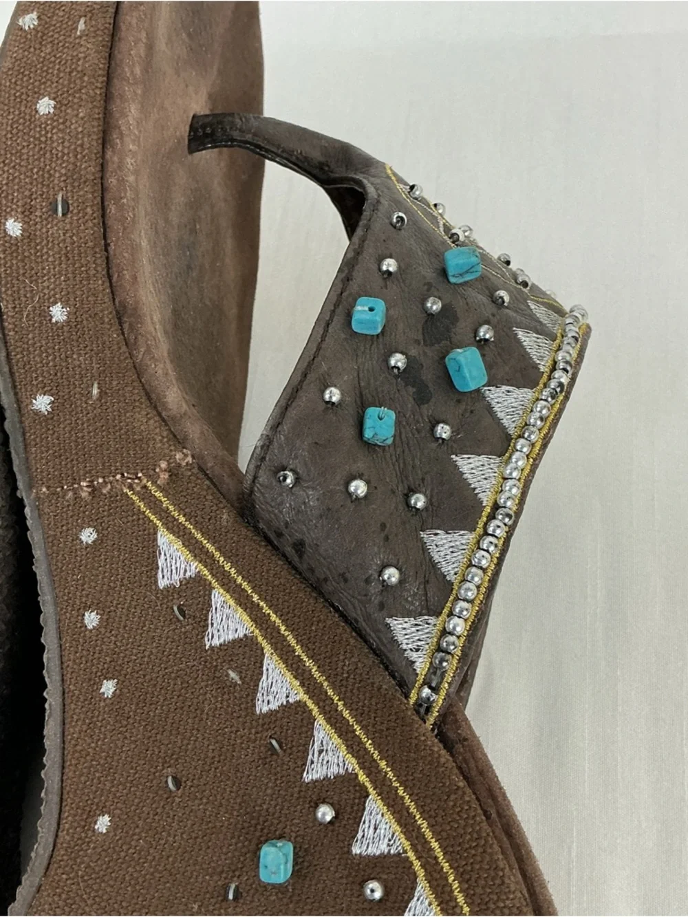 Boho Turquoise Beaded Wedge Sandals - Picture 8 of 11